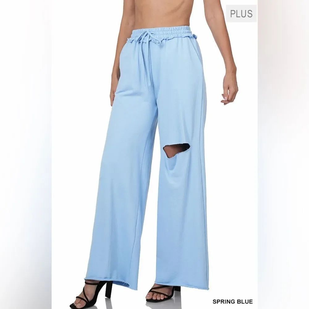 Zenana Outfitters Spring Blue Wide-Leg Pants TP-5191X